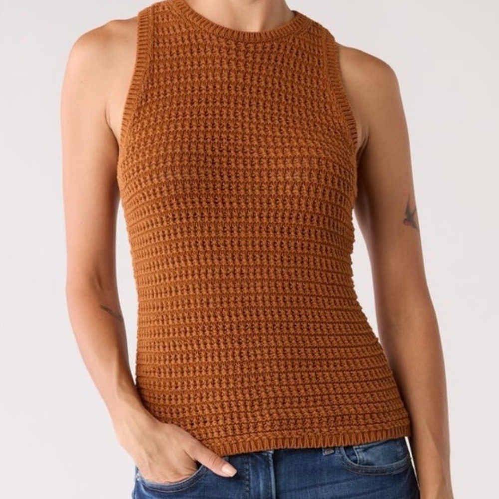 Madewell Open Stitch Crewneck Cotton Sweater Tank in Warm Coffee Size XS